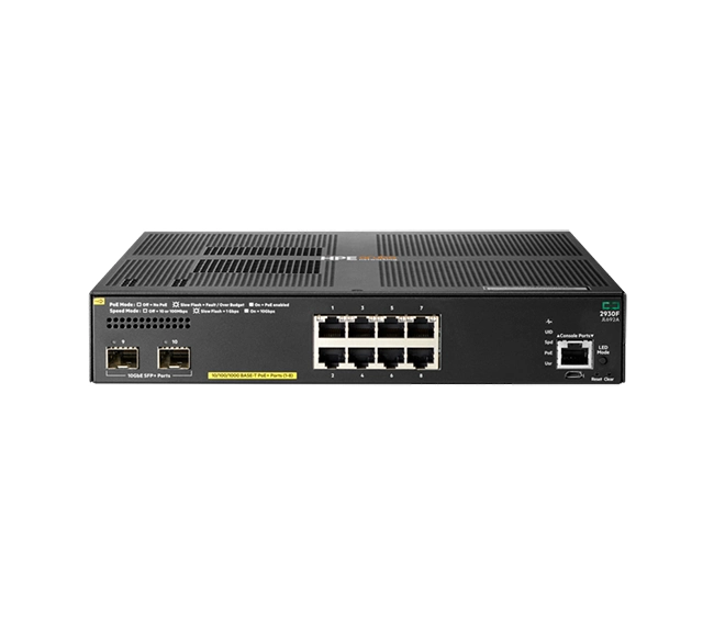 HPE Aruba Networking 2930F 8G PoE+ 2SFP+ TAA-Compliant Switch