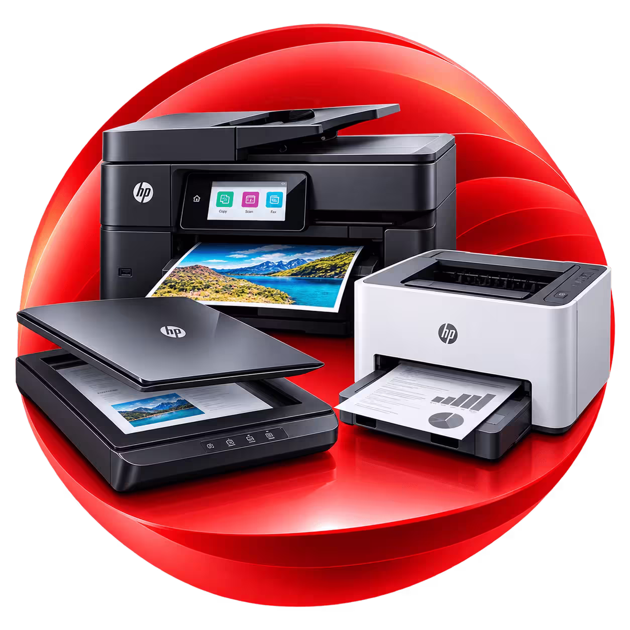 Modern HP Printer Trio with Red Accents (1)